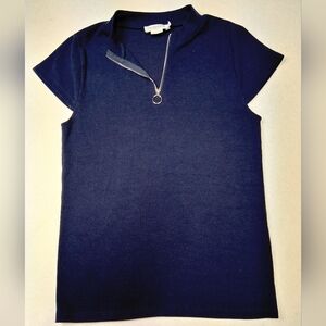 Molly Bracken Navy Short Sleeve Top with Zipper